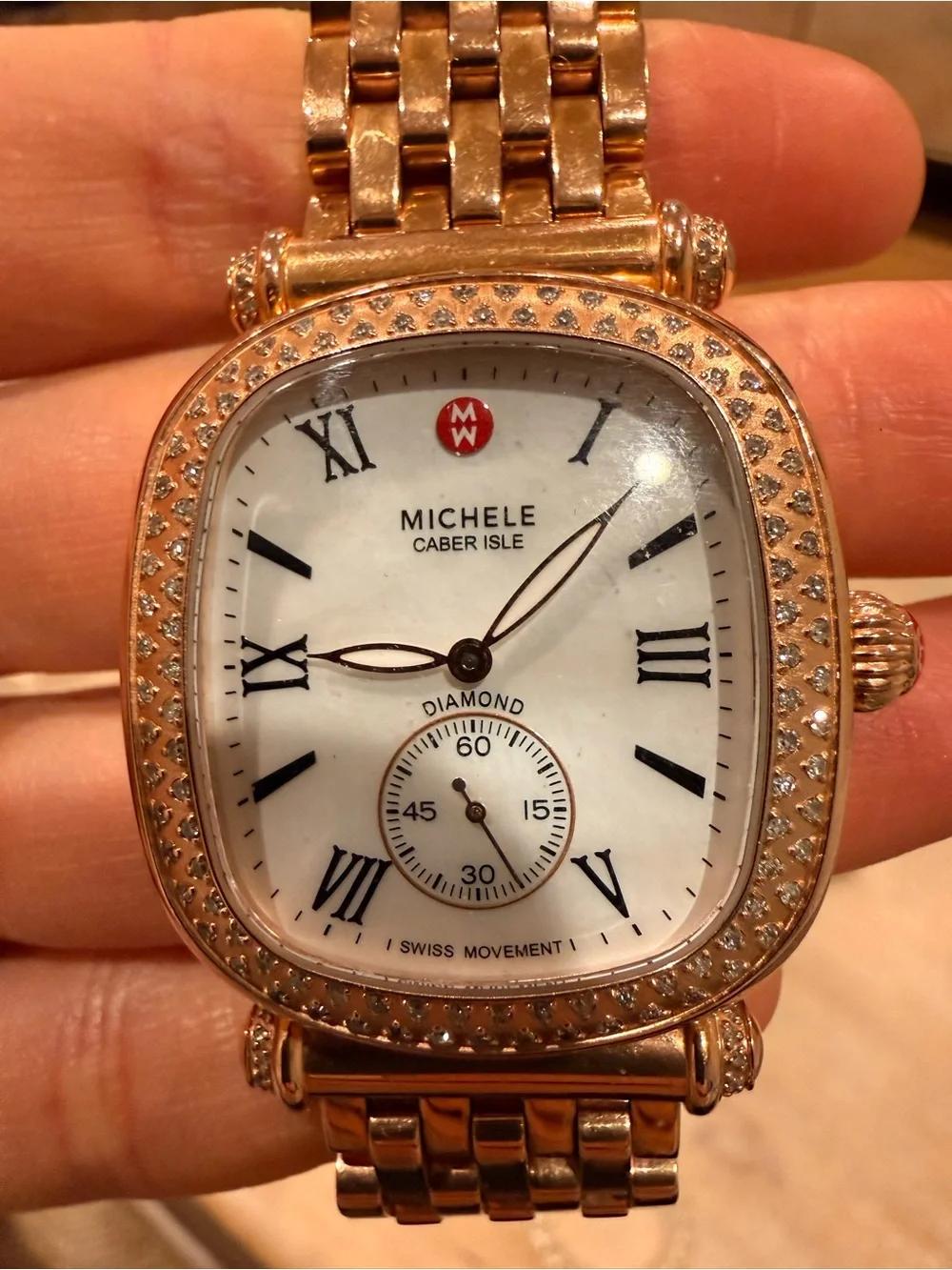 Michele Caber Isle Mother of Pearl Diamond 18 kt Rose Gold-Plated Ladies Watch